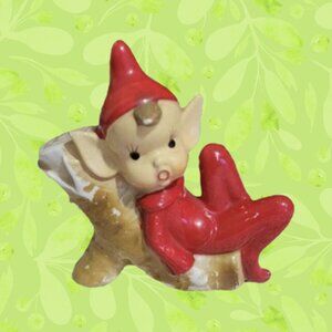 Vintage Pixie Elf Gnome Porcelain Trinket
